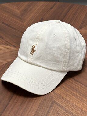 Polo by Ralph Lauren Cream Cotton Baseball Cap with Gold Pony